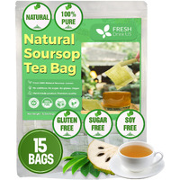 Freshdrinkus, 15 Premium Soursop Graviola Leaf Tea Bags, 100% Natural And Pure From Soursop Leaves, Handmade, Made With Natural Materials-Corn Fiber Tea Bag, Sugar/ Caffeine/ Gluten Free, Hoja Guanabana Tea