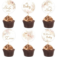 Henoyso 48 Pcs Boho Baby Shower Cupcake Toppers Boho Baby Shower Decorations For Pampas Grass Cupcake Toppers Boho Baby Shower Favors Cake Decorations For Birthday Party Decoration