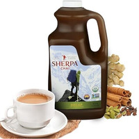 Sherpa Chai Decaf Organic Chai Tea Concentrate, 64 Oz - Himalayan Black Tea Concentrate W/Freshly Pressed Ginger - Authentic Recipe Brewed By Nepali Sherpas - Chai Tea Gift For Latte Tea Lovers
