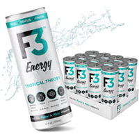 F3 Energy Tropical Theory Energy Drink - Muscle Building Sports Drinks W/Bcaa, Panax Ginseng & Ginkgo Biloba - Natural Energy Drinks For Mental Focus & Muscle Recovery, 125 Mg Caffeine (12 Pack)