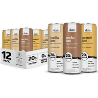 Slate Milk - High Protein Iced Coffee - Energy Variety Pack - Caramel Latte, Mocha Latte, Vanilla Latte - 175Mg Caffeine, Lactose Free - 20G Protein, 1G Sugar - Protein Coffee - 11 Fl Oz, 12 Cans