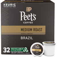Peet's Coffee, Medium Roast K-Cup Pods For Keurig Brewers - Single Origin Brazil 32 Count (1 Box Of 32 K-Cup Pods)