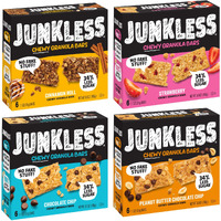 Junkless Chewy Granola Bar 4-Flavor Variety Pack - Less Sugar, Great Tasting, Wholesome Snacks - Bulk Granola Bars - 1.1 Oz. Bars, 4 Boxes