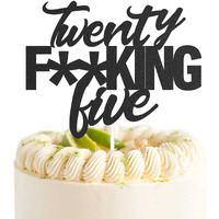 Twenty Five Black Glitter Cake Toppers 25 Years Old 25Th Birthday Party Decorations Supplies
