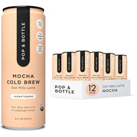 Pop & Bottle, Oat Milk Lattes - Cold Brew With Adaptogens, Maca, Ashwagandha, Mct Oil, Oat Milk, Organic, Dairy Free, Gluten Free, Great As Iced Coffee, Lightly Sweetened With Dates - Mocha, 8 Fl Oz (12 Pack)
