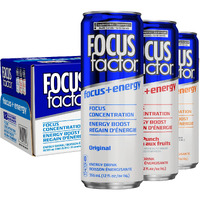 Focus Factor Energy Drink - 18 X 355Ml Cans - Variety Pack (Original, Orange, Fruit Punch) - With Focus + Energy - Lightly Carbonated, Sugar Free, Low Calorie With Vitamin B6 & Vitamin B12