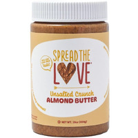 Spread The Love Unsalted Crunch Almond Butter, 16 Ounce, All Natural, Vegan, Gluten Free, Creamy, No Added Salt Or Sugar, No Palm Fruit Oil, Not Pasteurized With Ppo, Made In California