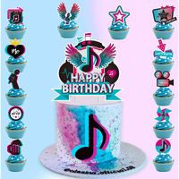 49Pcs Music Cake Toppers Musical Birthday Party Cake Decorations For Musical Cupcake Toppers Set Girls Tik Theme Birthday Party Supplies