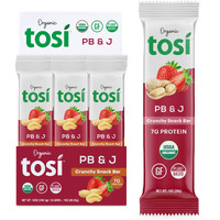 Tosi Peanut Butter & Jelly Protein Bars, Plant Based With Nuts, Gluten-Free Crunchy Snacks, Vegan, Organic, Flax & Chia Seeds, Soy-Free, Omega 3S, 7G Protein, 1 Oz, 12-Pack