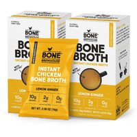 Bone Brewhouse - 2 Pack - Chicken Bone Broth Protein Powder - Lemon Ginger Flavor - Keto & Paleo Friendly - Instant Soup Broth - 10G Protein - Natural Collagen & Gluten-Free - 10 Individual Packets