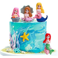 4Pcs Mermaid Cake Topper, Little Cute Mermaid Doll Figurines, Mermaid Birthday Cake Cupcake Topper Decorations For Kids Girls Mermaid Princess Under The Sea Theme Birthday Baby Shower Party