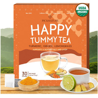 Picknature Usda Organic Happy Tummy Tea - Digestive Tea With Lemongrass, Turmeric, Ginger Tea Freshly Picked From Thailand| 30 Tea Bags (100+ Cups) | Herbal Tea Gifts