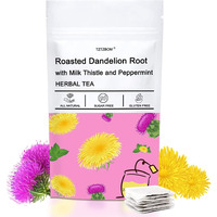 Tztzbom Natural Roasted Dandelion Root With Milk Thistle And Peppermint, Herbal Tea For Liver Cleansing, 20 Tea Bags