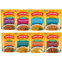 Tasty Bite Variety, Pack Of 8, Madras Lentils, Bombay Potatoes, Vegetable Tikka Masala, Channa Masala, 3Bean Madras Lentils, Split Pea & Turmeric Curry, Coconut Squash Dal, Chickpea Coconut And Turmeric Curry