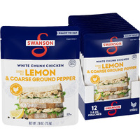 Swanson Lemon And Coarse Ground Pepper White Chunk Cooked Chicken, Ready To Eat, On-The-Go Meals, 2.6 Oz Pouch (Case Of 12)
