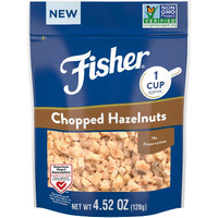 Fisher Chopped Hazelnuts, 4.52 Oz Raw Shelled Unsalted Nuts For Cooking, Baking, Or Snacking, Resealable Bag, Naturally Gluten Free, Vegan, Keto, Plant Based Protein
