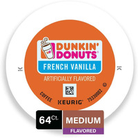 Dunkin' Donuts Coffee, French Vanilla Flavored Coffee, K Cup Pods For Keurig Coffee Makers, 64 Count
