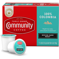 Community Coffee 100% Colombia 12 Count Coffee Pods, Medium-Dark Roast, Compatible With Keurig 2.0 K-Cup Brewers, Box Of 12 Pods