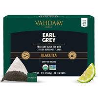 Vahdam, Earl Grey Black Tea Bags (30 Count) Medium Caffeine, Non Gmo, Gluten Free | Citrus Bergamot & Smooth | Resealable Ziplock Pouch | Individually Wrapped | Plant Based Tea Bags