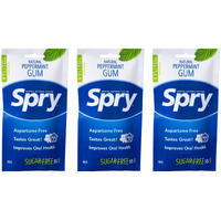 Spry On The Go Gum, Fresh Natural Xylitol Chewing Gum Dental Defense System Aspartame-Free Sugar Free Gum (Peppermint, 55 Count - Pack Of 3)