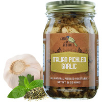 Green Jay Gourmet Pickled Garlic Cloves In A Jar - Italian Pickled Garlic - Fresh Garlic Bulbs For Cooking - Simple, Natural Ingredients - Freshly Made - Subtly Infused Pre-Prepared Garlic - 16 Ounce
