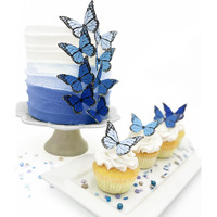 Sugar Robot Inc. Edible Butterflies Ombre Monarchs Made In The Usa Premium Crafted - Cake And Cupcake Toppers, Decoration (Blue)