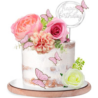 Lukinuo 14 Pcs Boho Flower Cake Topper, 3D Birthday Cake Leaf Decoration Gold Flower Cake Topper Flower Wedding Cake Topper Boho Baby Shower Cake Topper Flower Cake Topper Rose Cake Topper