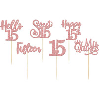 36Pcs Rose Gold Glitter 15Th Birthday Cupcake Toppers Hello 15 Sweet 15 Cake Topper Fifteen Happy 15Th Birthday Cupcake Picks For 15Th Birthday Party Cake Decorations Supplies