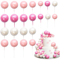 Ephlyn 30Pcs Balls Cake Topper Foam Ball Cake Picks Mini Balloon Cupcake Insert Bubble Balls Diy Decoration For Baby Shower Kids Birthday Party Decorations Pearl White Pink Rose Red
