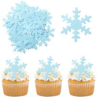 Gyufise 50Pcs Edible Snowflakes Blue Cupcake Cake Toppers Decoration For Chirstmas Winter Frozen Theme Party Supplies