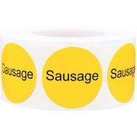 Yellow Sausage Deli Labels 1 Inch Round Circle Dot 500 Total Adhesive Stickers
