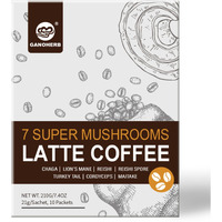 Ganoherb 7 In 1 Mushroom Coffee Mix, Instant Latte Coffee Blend Nootropic Cafe Complex With Reishi, Lions Mane, Chaga, Turkey Tail, Maitake, Cordyceps For Energy Focus Immune Boost (10 Servings)