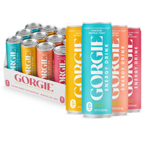 Gorgie Bestsellers Variety, Sugar-Free Natural Energy Drink Sparkling, Healthy Energy Drinks - Green Tea, Biotin, B Vitamins -150Mg Caffeine, Vegan, & Low Calorie (Pack Of 12)