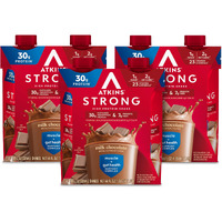 Atkins Strong High Protein Shake, Milk Chocolate, 30G Protein, 7G Prebiotic Fiber, Muscle & Gut Health Support Complex, 12 Count