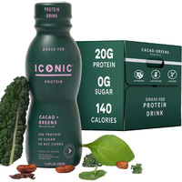 Iconic Protein Drinks, Cacao + Greens (12 Pack) - Sugarfree Protein Shakes With Organic Veggies & Unroasted Cacao - Low Carb, Lactose Free, Gluten Free, Soy Free - Keto Friendly