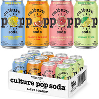 Culture Pop Soda Sparkling Probiotic Drink, Vegan Soda For Gut Health, Non-Gmo, Gf, No Added Sugar, 12 Pack, 12 Fl Oz Cans, Zesty & Tarty Variety Pack