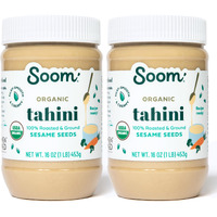 Soom Foods Organic Tahini 16Oz (2 Pack) | Roasted & Ground Sesame Seed Paste | Creamy Texture For Hummus, Sauces, Dips, Salad Dressings | Vegan, Peanut-Free, Nut-Free, Gluten-Free, Dairy-Free, Keto, Paleo, Kosher | All-Natural