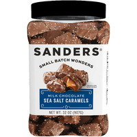 Sanders Milk Chocolate Sea Salt Caramels (32 Oz Tub) - Handcrafted Small Batch Slow Cooked Caramel, Sea Salt Chocolate With Rich Indulgent Flavor, Sweet & Salty