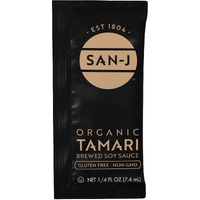 San-J - Organic Gluten Free Tamari Soy Sauce - Made With 100% Whole Soy - Specially Brewed - 1/4 Oz. Individual Portioned Packets - 50 Pack