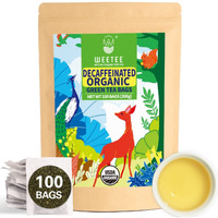 Wt Weetee Organic Decaf Green Tea Bags, Usda Organic Green Tea 100 Count | Co2-Decaffeinated | Super Antioxidant | Resealable Kraft Bag