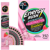 4C Powder Energy Rush Stix, Energy Rush - Strawberry Electrolyte 350 Count, Bulk Buy, Singles Stix, On The Go, Refreshing Water Flavorings, Value Pack