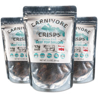 Carnivore Crisps, Grass Fed And Finished Beef Top Sirloin, Beef Crips, High Protein, Keto & Carnivore Diet Approved, Gluten-Free, No Hormones, 1.5 Oz (Pack Of 3)