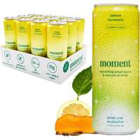 Moment Adaptogen Drink (Shark Tank) | Lemon Turmeric Sparkling Soda | Flavored Sparkling Water | L-Theanine, Ashwagandha For Calm | Sugar Free Drinks, 0 Caffeine, 0 Alcohol | 12-Pack