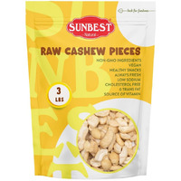 Sunbest Natural Raw Large Cashew Pieces 48 Oz (3 Lbs) 1 Pack - Unroasted & Unsalted For Cooking, Baking & Snacking - Fresh, Nutrient-Rich, Keto, Paleo & Vegan - Non-Gmo, Gluten-Free - Long-Lasting Freshness