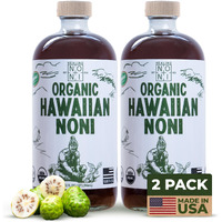 Healing Noni - 2-Pack Glass Bottle 32Oz - 100% Pure Hawaiian Organic Noni Juice - All-Natural Unsweetened Fresh Fruit - Farm Direct - Usda Certified