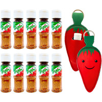 10 Mini Tajin Classic Seasoning Compact, Mexican Seasoning, 2.5 Inch Pocket-Sized Mini Tajin Bottles With Red Pepper Design Keychain Holder, Tajin Packets For Authentic Flavor, Convenient Dispensing, Great Gift, Enhance Your Snacking, No Mess, Perfect For Traveling