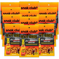Snak Club X Hot Ones Snack Mix, Hot Habanero, Spicy Snacks With Peanuts, Pretzels, Sesame Sticks, Toasted Corn, Cashews, Inspired By Hot Ones, Vegan Snacks, 2 Oz Bags, 12 Pack