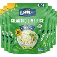 Lundberg Cilantro Lime Rice, Ready In 90 Seconds - Regenerative Organic Certified White Jasmine Rice, Microwavable, Fluffy, Non-Sticky, Lightly Seasoned Organic Rice, 8 Oz (Pack Of 6)