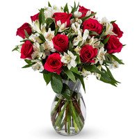 Benchmark Bouquets - Signature Roses & Alstroemeria (Glass Vase Included), Next-Day Delivery, Gift Fresh Flowers For Birthday, Anniversary, Get Well, Sympathy, Graduation, Congratulations, Thank You