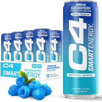C4 Smart Energy Drink - Boost Focus And Energy With Zero Sugar, Natural Energy, And Nootropics - 200Mg Caffeine - Blue Raspberry (12Oz Pack Of 12)